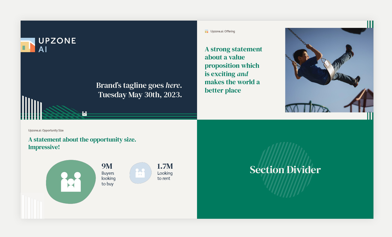 Example slides of a startup pitch deck